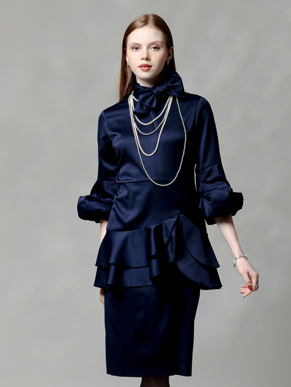 Navy Puff Sleeve Dress